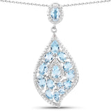 6.24 Carat Genuine Blue Topaz and White Diamond .925 Sterling Silver Pendant