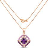 14K Rose Gold Plated 5.32 Carat Genuine Amethyst and White Zircon .925 Sterling Silver Pendant