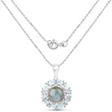 5.90 Carat Genuine Labradorite, Blue Topaz and White Zircon .925 Sterling Silver Pendant