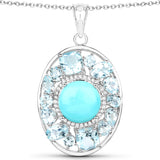 9.59 Carat Genuine Turquoise, Blue Topaz and White Zircon .925 Sterling Silver Pendant