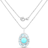 9.59 Carat Genuine Turquoise, Blue Topaz and White Zircon .925 Sterling Silver Pendant