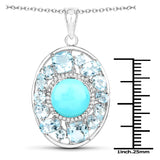 9.59 Carat Genuine Turquoise, Blue Topaz and White Zircon .925 Sterling Silver Pendant
