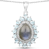 7.93 Carat Genuine Labradorite, Blue Topaz and White Zircon .925 Sterling Silver Pendant