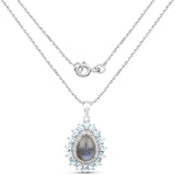 7.93 Carat Genuine Labradorite, Blue Topaz and White Zircon .925 Sterling Silver Pendant