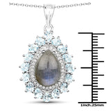 7.93 Carat Genuine Labradorite, Blue Topaz and White Zircon .925 Sterling Silver Pendant