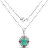 2.36 Carat Genuine Emerald and Ruby .925 Sterling Silver Pendant