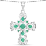 1.29 Carat Genuine Emerald and White Zircon .925 Sterling Silver Pendant