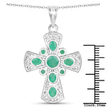 1.29 Carat Genuine Emerald and White Zircon .925 Sterling Silver Pendant