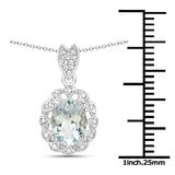 1.16 Carat Genuine Aquamarine and White Zircon .925 Sterling Silver Pendant