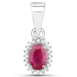 0.59 Carat Genuine Ruby and White Diamond 14K White Gold Pendant