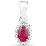 0.62 ctGenuine Ruby and White Diamond 14K White Gold Pendant