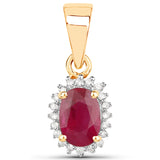 0.62 ct Genuine Ruby White Diamond 14K Yellow Gold Pendant