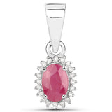 0.62 ct. Genuine Ruby and White Diamond 14K White Gold Pendant
