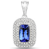14K White Gold 2.61 ct. Genuine Tanzanite and White Diamond Pendant