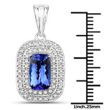 14K White Gold 2.61 ct. Genuine Tanzanite and White Diamond Pendant