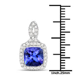 14K White Gold 2.47 ct. Genuine Tanzanite and White Diamond Pendant