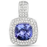 14K White Gold 2.41 ct. Genuine Tanzanite and White Diamond Pendant