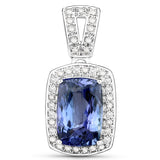 14K White Gold 3.01 ct. Genuine Tanzanite and White Diamond Pendant