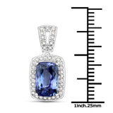 14K White Gold 3.01 ct. Genuine Tanzanite and White Diamond Pendant