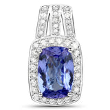14K White Gold 2.31 Carat Genuine Tanzanite and White Diamond Pendant