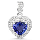 14K White Gold 2.01 Carat Genuine Tanzanite and White Diamond Pendant