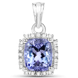 14K White Gold 2.65 Carat Genuine Tanzanite and White Diamond Pendant