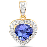 14K Yellow Gold 2.38 Carat Genuine Tanzanite and White Diamond Pendant