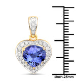 14K Yellow Gold 2.38 Carat Genuine Tanzanite and White Diamond Pendant