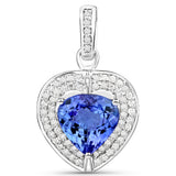14K White Gold 2.78 ct. Genuine Tanzanite and White Diamond Pendant