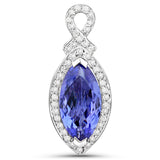 14K White Gold 2.85 ct. Genuine Tanzanite and White Diamond Pendant