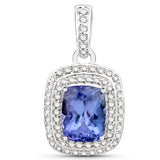 14K White Gold 2.72 ct. Genuine Tanzanite and White Diamond Pendant