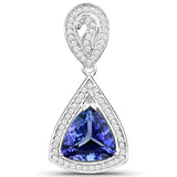 14K White Gold 3.26 Carat Genuine Tanzanite and White Diamond Pendant