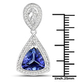 14K White Gold 3.26 Carat Genuine Tanzanite and White Diamond Pendant