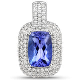 14K White Gold 2.97 ct. Genuine Tanzanite and White Diamond Pendant