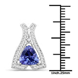 14K White Gold 1.98 Carat Genuine Tanzanite and White Diamond Pendant