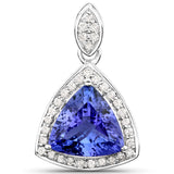 14K White Gold 2.87 Carat Genuine Tanzanite and White Diamond Pendant