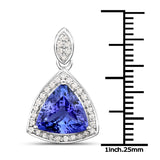 14K White Gold 2.87 Carat Genuine Tanzanite and White Diamond Pendant
