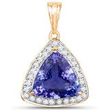 14K Yellow Gold 2.83 Carat Genuine Tanzanite and White Diamond Pendant