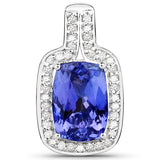 14K White Gold 2.76 Carat Genuine Tanzanite and White Diamond Pendant