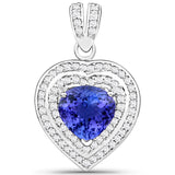 14K White Gold 2.78 ct. Genuine Tanzanite and White Diamond Pendant