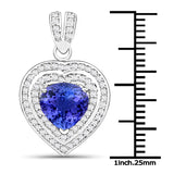 14K White Gold 2.78 ct. Genuine Tanzanite and White Diamond Pendant