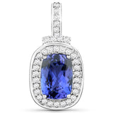 14K White Gold 2.75 ct. Genuine Tanzanite and White Diamond Pendant