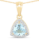 1.49 Carat Genuine Aquamarine and White Diamond 14K Yellow Gold Pendant