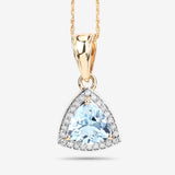1.49 Carat Genuine Aquamarine and White Diamond 14K Yellow Gold Pendant