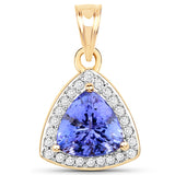 14K Yellow Gold 2.59 Carat Genuine Tanzanite and White Diamond Pendant