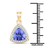 14K Yellow Gold 2.59 Carat Genuine Tanzanite and White Diamond Pendant