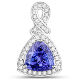 14K White Gold 3.43 Carat Genuine Tanzanite and White Diamond Pendant