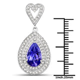 14K White Gold 2.19 ct. Genuine Tanzanite and White Diamond Pendant