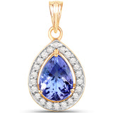 14K Yellow Gold 2.45 ct. Genuine Tanzanite and White Diamond Pendant