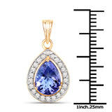 14K Yellow Gold 2.45 ct. Genuine Tanzanite and White Diamond Pendant
